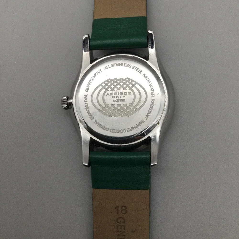 Akribos XXIV Womens Watch 34mm Green Diamond Dial Date Dress New Battery